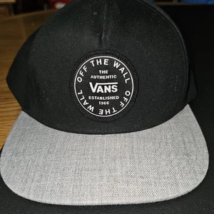 Vans Off The Wall Patch Logo Black Gray Snapback Hat Cap Skateboarding Cotton - Picture 1 of 6