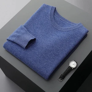 100% Merino Wool Sweater Men's Round Neck Pullover Tops Autumn Winter Sweater - Picture 1 of 35