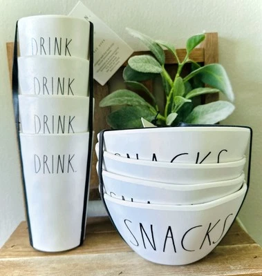 New RAE DUNN 4 Drink Cups & 4 Snacks Bowl Bundle Melamine Picnic Outdoor BBQ - Image 1 of 2