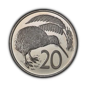 NEW ZEALAND. 1977, 20 Cents - QEII, Kiwi Bird, Apteryx australis Proof 1 - Picture 1 of 3
