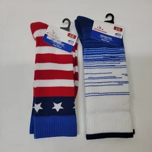 USA Men’s Patriotic Crew Socks White/Red/Blue, 2 Pairs, Size 6-12. ~NEW~ - Picture 1 of 4
