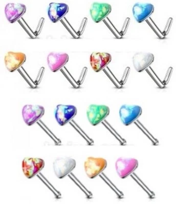 3mm Heart Nose Stud STEEL - 0.8mm - Choose: Colour & Shape: Straight or L Shape - Image 1 of 3