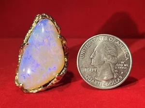 Brutalist-Style 14K Yellow Gold Large Opal Ring Size 6 - Picture 1 of 16