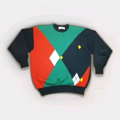 VTG Pringle Of Scotland Sport Argyle Cotton Knitted Pullover Golf Sweater Ivy XL - Image 1 of 4
