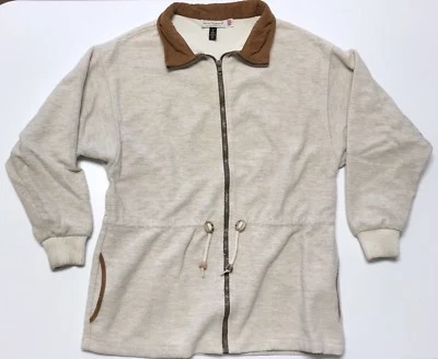 Vintage Norm Thompson Beige Sweater Full Zip Mens Small pockets draw string USA - Image 1 of 4