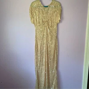 Vintage Size M Pastel Peach Silk Sequin Ball Gown Formal Dress Modest Hoco Prom - Picture 1 of 11