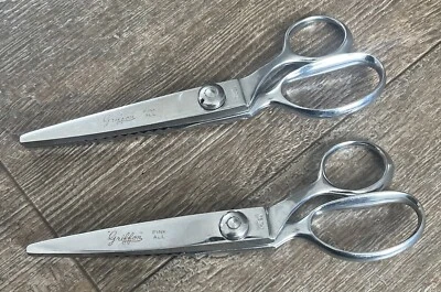 Griffon Cutlery Pinking Shears Scissors Lot Of 2 Vtg 1970s Fabric Crafts Japan - Image 1 of 4