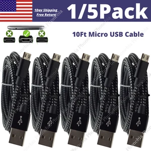 1/5Pack Braided Micro USB Cable 10Ft Long Fast Charger Cord For Samsung Android - Picture 1 of 10