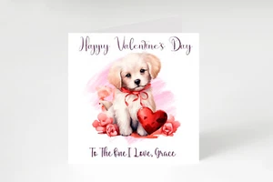 Personalised Puppy Valentines day Card for Daughter, Daughter-in-Law, Sister - Picture 1 of 5