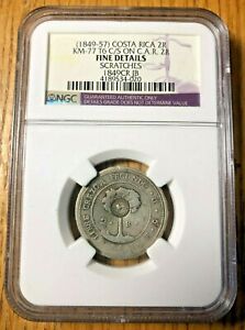 1849 Costa Rica 2 reales Counterstamp Countermark Central American Republic NGC