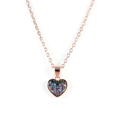 Semi-Precious Stone Necklace Genuine Gemstone CZ Heart Pendant  925 Silver wi... - Image 1 of 4