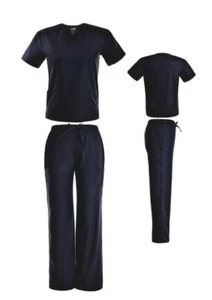 Black Men Woman Stretch Unisex Medical Uniform Scrub Set Top Pant Beverly Hills - Picture 1 of 8