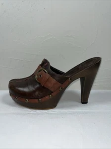 Vtg White Mt Womens Cornelia Leather Studded Mules Clogs 7.5M Brown 70s Y2K Boho - Picture 1 of 19