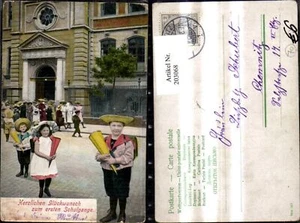 203068,Schulanfang Einschulung Kinder m. Schultaschen Schultüten Hüten v. Schule - Picture 1 of 1