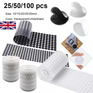 25-100X Round Coins Dots Self Adhesive Coin Hook Loop Stick on tape Discs Circle - Picture 1 of 34