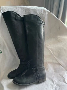 ALDO WOMEN BLACK LEATHER KNEE HIGH PULL UP ANKLE BOOT SIZE UK5.5 EU38.5 - Picture 1 of 7