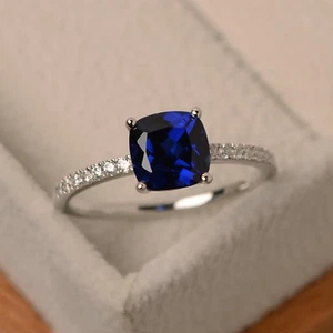 Cushion Cut Lab Created Sapphire CZ White Gold Filled Ring-Solitaire Ring-Gift - Picture 1 of 10