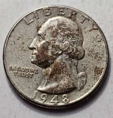 1948 P Washington Quarter Error Coin Feeder Finger Or Die Crack Reverse Silver  - Image 1 of 4