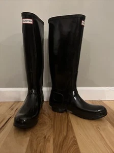 BOTAS de lluvia Hunter originales altas brillantes negras talla 9 para mujer - Imagen 1 de 11