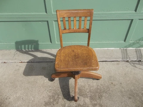 Antique Vintage Oak Wood Bankers Lawyers Desk Chair Swivel Rolling Rocking Cover