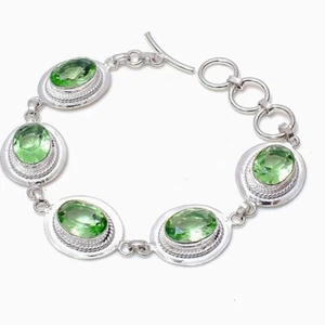 925 Sterling Silver Peridot Gemstone Handmade Jewelry Bracelet Size-7-8" - Picture 1 of 5