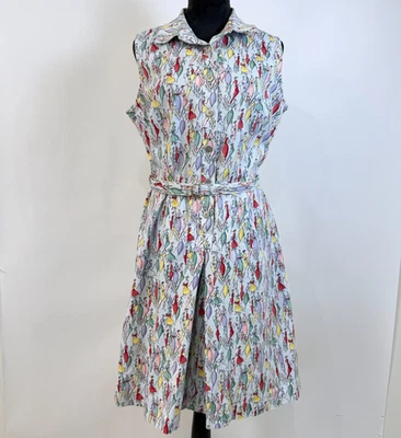 Vestido Camisa Talbots Mujer 14 Sin Mangas Cinturón Multicolor Estampado Abstracto Artístico Foto 1 de 4