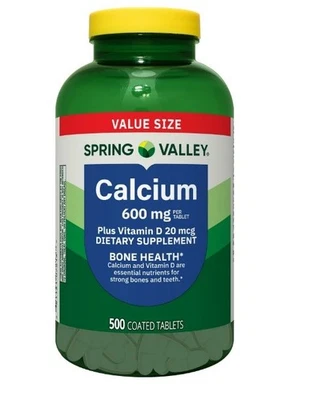 Spring Valley Calcium Plus Vitamin D Tablets Dietary Supplement 600 mg 500 Count - Image 1 of 4