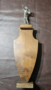 Vtg AWARD TROPHY METAL FIGURE WOOD BASE MENS TENNIS - Picture 1 of 5