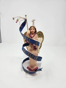 Nativity Angel Gloria In Excelsis Deo Banner Christmas Ornament Gold Blue Pink - Picture 1 of 8