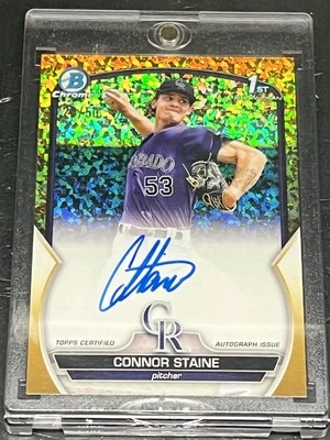 2023 Bowman Chrome - /50 Prospect Autographs Connor Staine /50 Gold Sparkle🔥✅ - Image 1 of 3