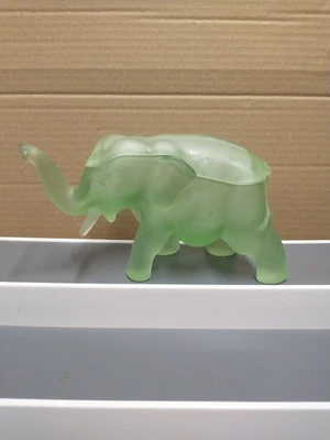 Vintage Glass Elephant Green Frosted Satin Depression Glass Art Deco Elephant  - Image 1 of 4