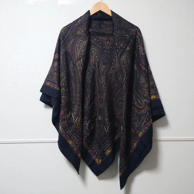 ETRO Bufanda Grande Chal 135cm 53′′ Cuadrado Lana Seda Paisley Negro Foto 1 de 4