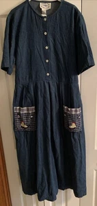Country Wear Clothing Co. Size 16 Vtg Denim Maxi Dress W/Chickens On Pockets - Picture 1 of 7