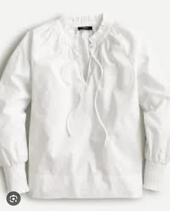 J Crew White Smocked-cuff popover top Size S - Picture 1 of 6