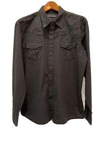 Indigo Star Mens Western Shirt Size L Black Snap Embroidered Detail 100% Cotton - Picture 1 of 7