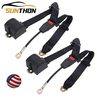 2 Pack Black Universal 3 Point Retractable Adjustable Car Seat Belt - Image 1 of 4