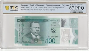 Jamaica 2022 100 Dollars PCGS Certified Banknote UNC 67 PPQ Pick NEW - Picture 1 of 2