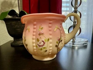 FENTON GLASS BURMESE "ROSE" PITCHER Hand Painted - Picture 1 of 12