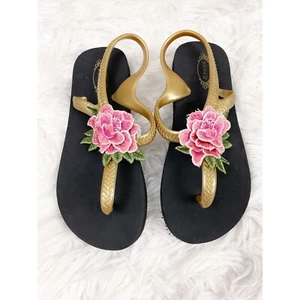Joyfolie Cassia Gold und Rosa bestickt Blume Flip Flop Größe 12/13 - Bild 1 von 3