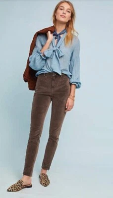 Pantalones de mezclilla ajustados de terciopelo de tiro alto Anthropologie Joel talla 27 (1728) nuevos sin etiquetas Foto 1 de 4