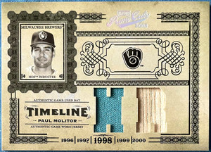 *Rare* #'d 18/25 PAUL MOLITOR Jersey, Bat 2005 Playoff Prime Cuts Timeline /25