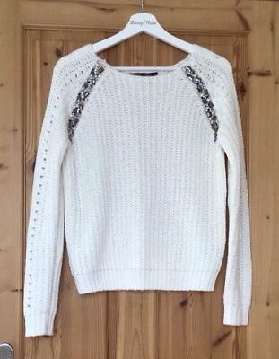 Dorothy Perkins Cream Knitted Sparkle Jewel Beaded Detail Jumper Size 8/10? - Image 1 of 4