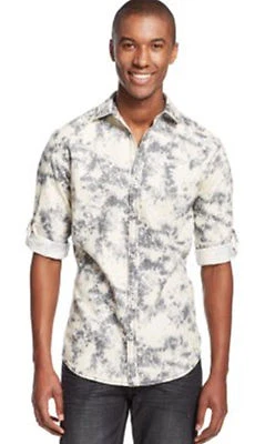 INC International Concepts Men's Wight Button Front Gray Ivory Casual Shirt L - Image 1 of 2