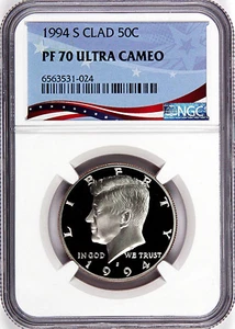 1994-S Proof Kennedy Half, Graded PF70UC by NGC ~ NEW Patriotic OSR Label! - Bild 1 von 4