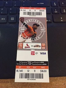 2016 SAN FRANCISCO GIANTS VS ST. LOUIS CARDINALS TICKET STUB 9/15 CUETO WIN - Picture 1 of 1