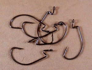 Gancho de pesca de lubina, 1 paquete de 6 ganchos de gusano de hueco ancho offset, talla 4/0 - Imagen 1 de 4