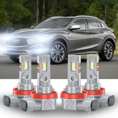 For Infiniti QX30 2017-2018 4X 6000K White LED Faros Combo de luces bajas altas - Image 1 of 4