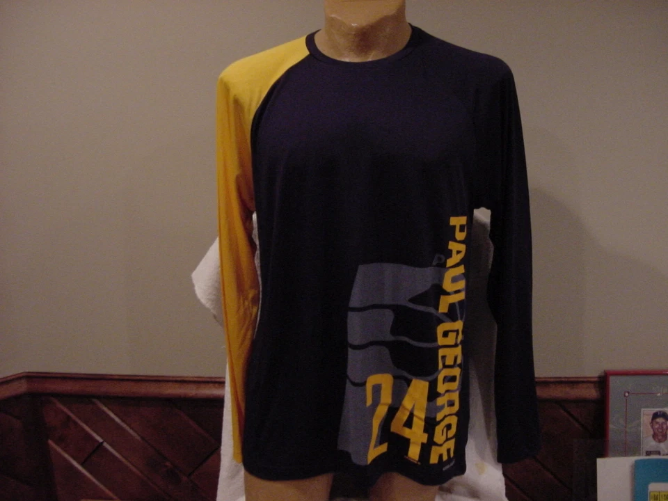 Sweet Indiana Pacers Paul George 男式 Lg 蓝色 Majestic Cool Base LS 衬衫,全新! — 第 1/1 张图片