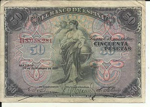 SPANIEN 50 PESETEN 1906 P 58. Sehr guter Zustand. 5RW 17MAI - Bild 1 von 1