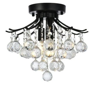 Black Crystal Flush Mount Ceiling Light Kitchen Bathroom Hallway Closet Fixture - Picture 1 of 9